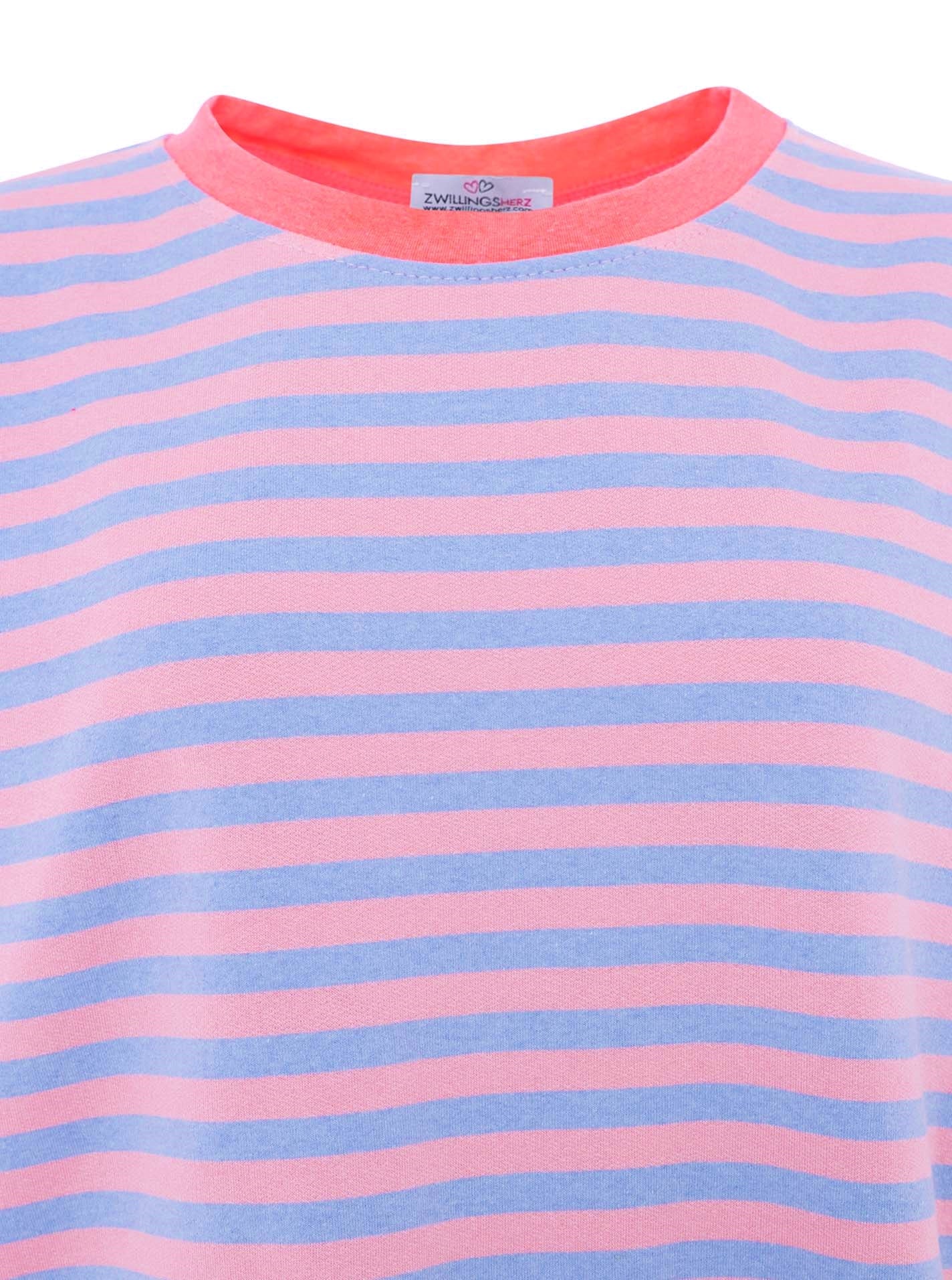 💕 Zwillingsherz Oversize Shirt "Neon Streifen" Hellblau
