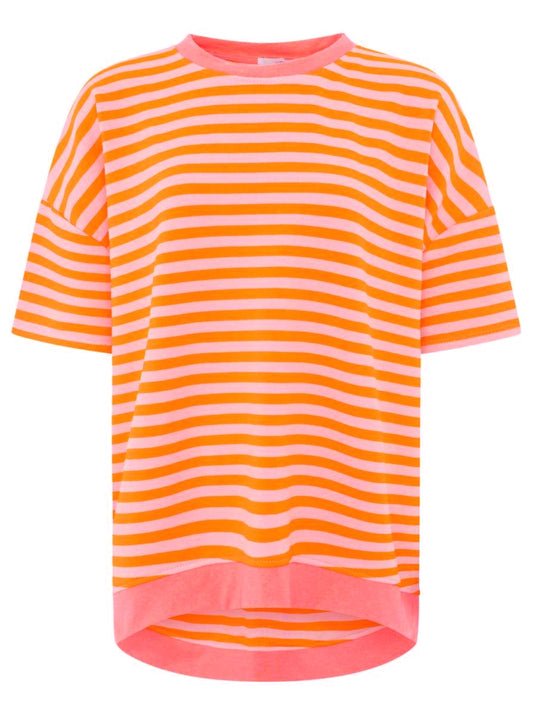 💕 Zwillingsherz Oversize Shirt "Neon Streifen" Orange