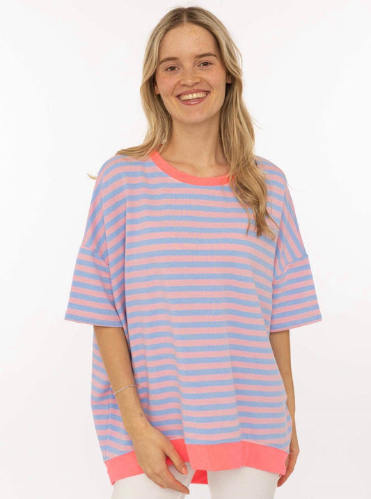 💕 Zwillingsherz Oversize Shirt "Neon Streifen" Hellblau