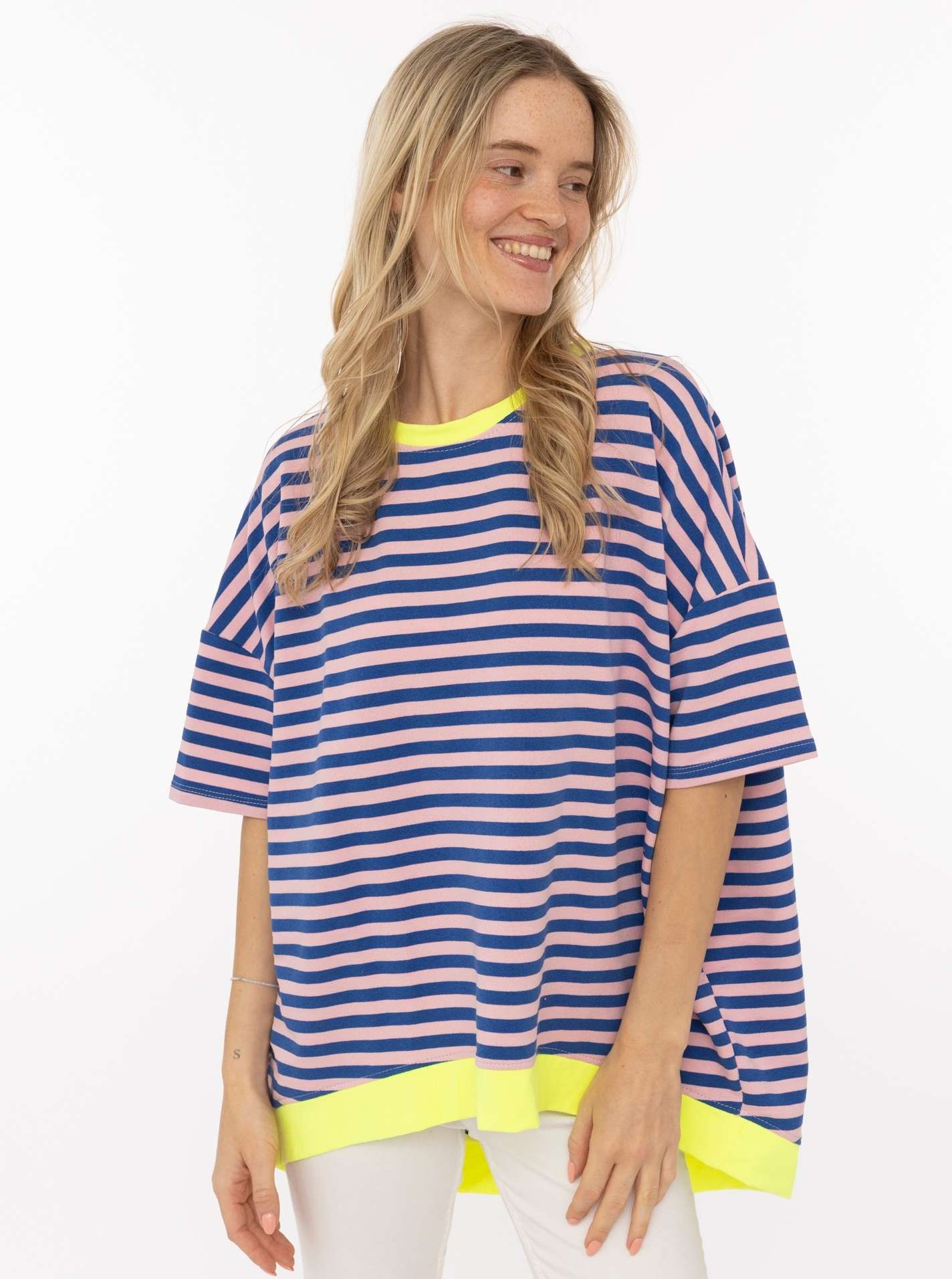💕 Zwillingsherz Oversize Shirt "Neon Streifen" Blau