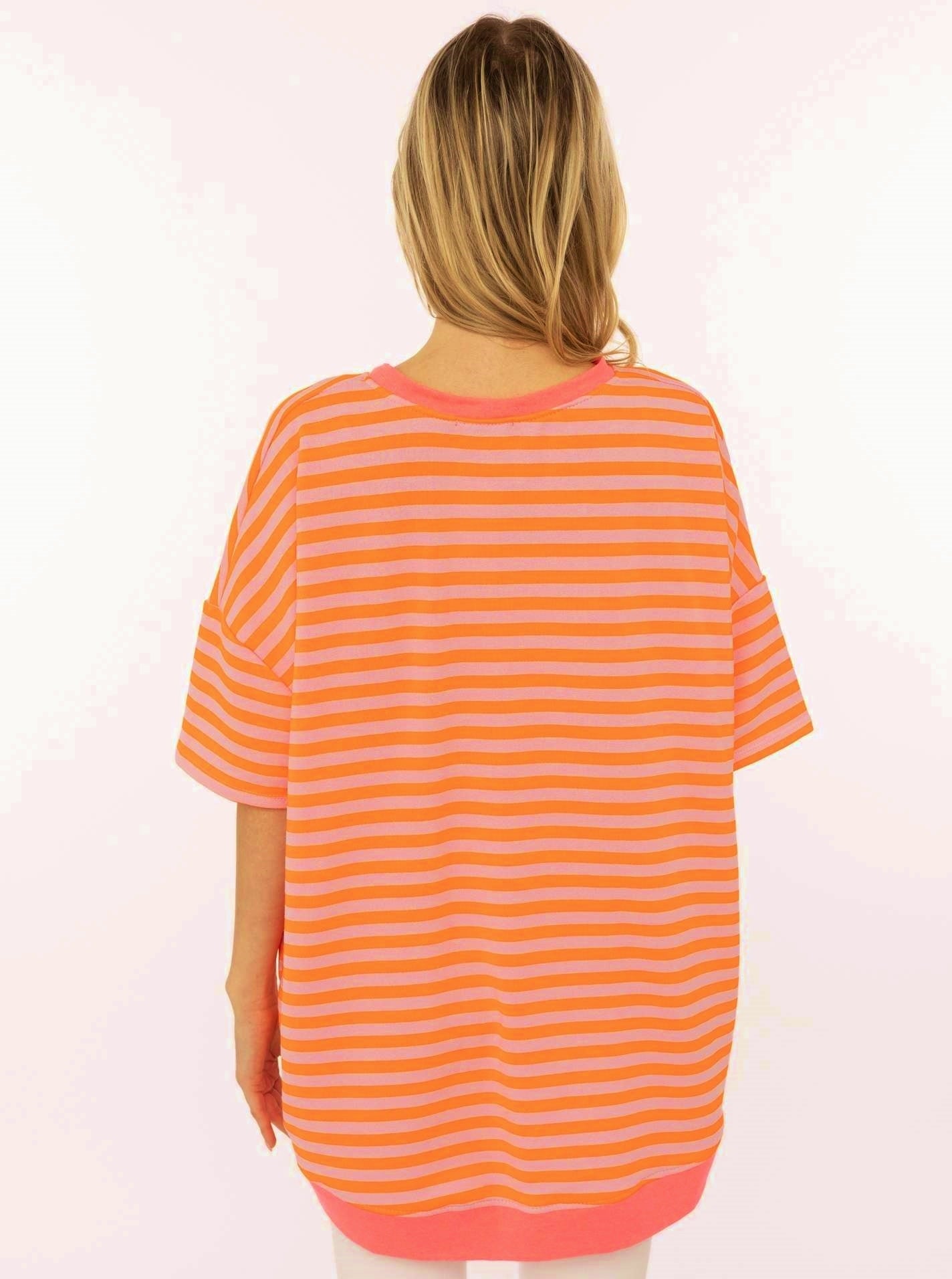 💕 Zwillingsherz Oversize Shirt "Neon Streifen" Orange