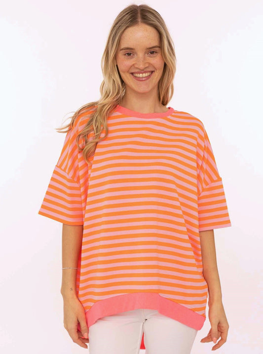 💕 Zwillingsherz Oversize Shirt "Neon Streifen" Orange