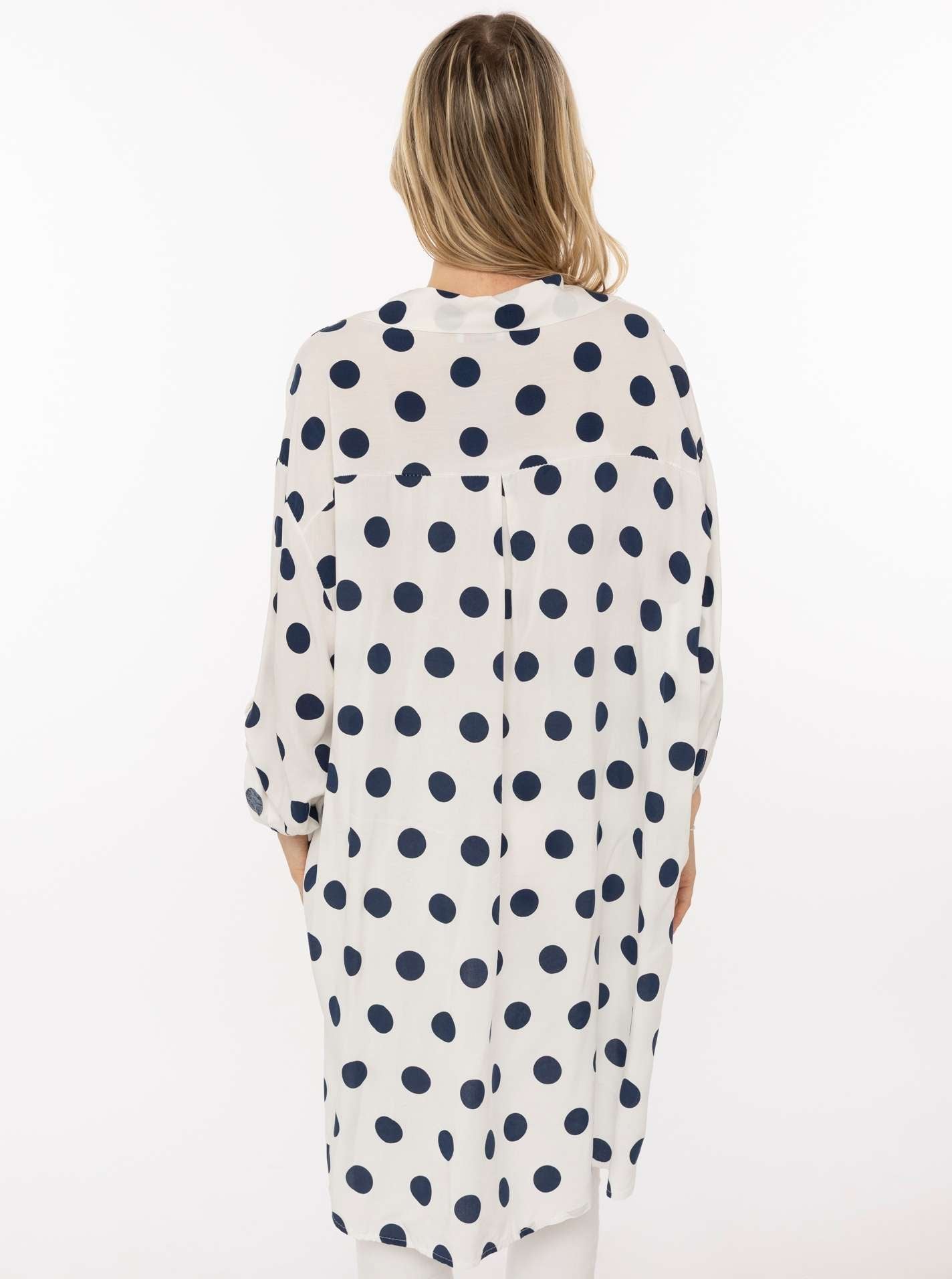 💕 Zwillingsherz Oversize Bluse "Große Punkte" Viskose Navy