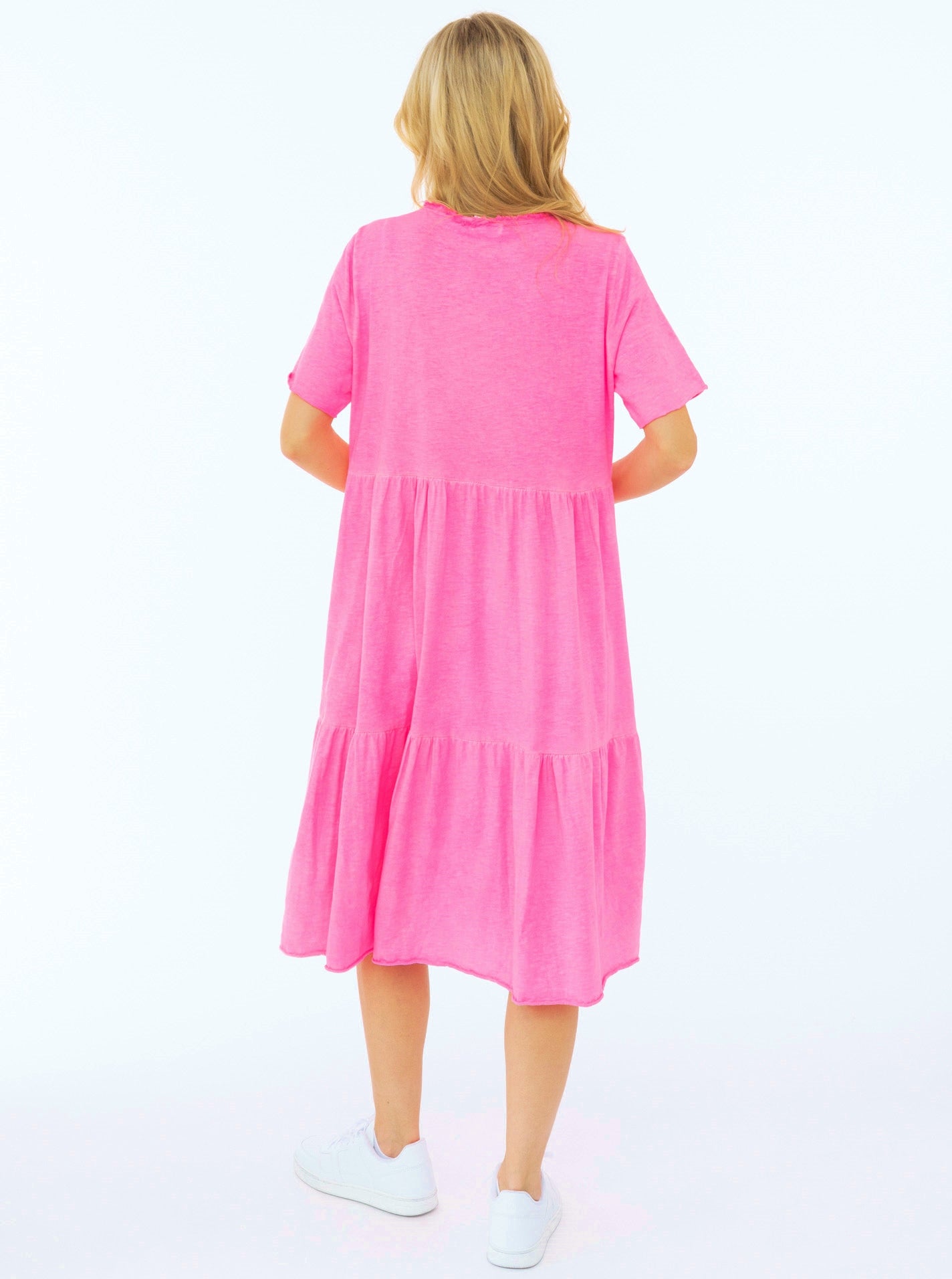 💕 Zwillingsherz Maxikleid BW "Washed Out" Neonpink