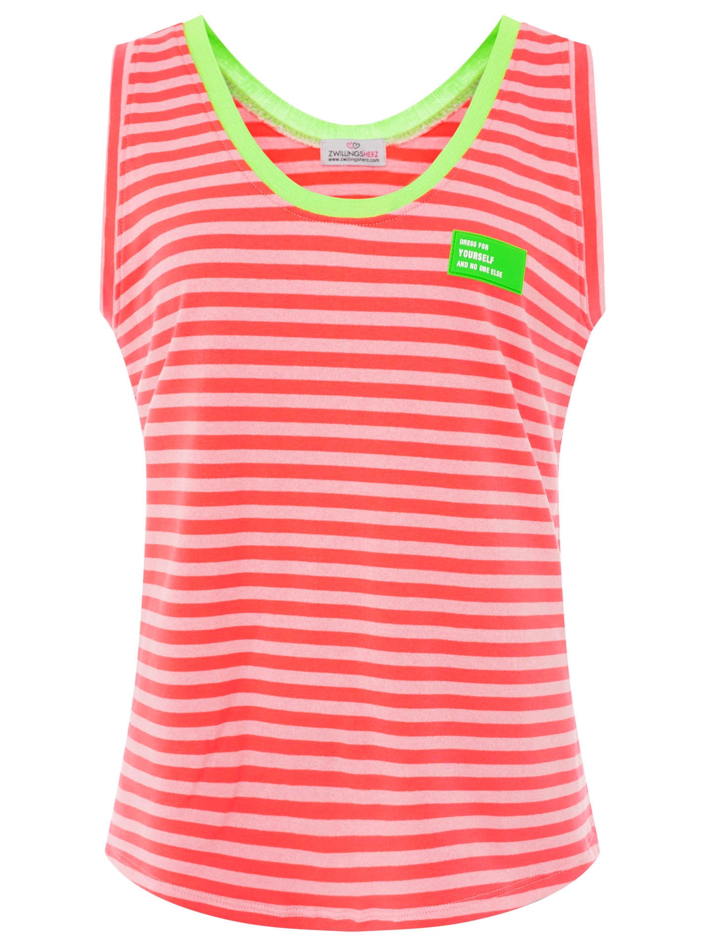 💕 Zwillingsherz Oversize Sweat Tank Top "Neon Stripes & Patch" Neonpink-Rosa