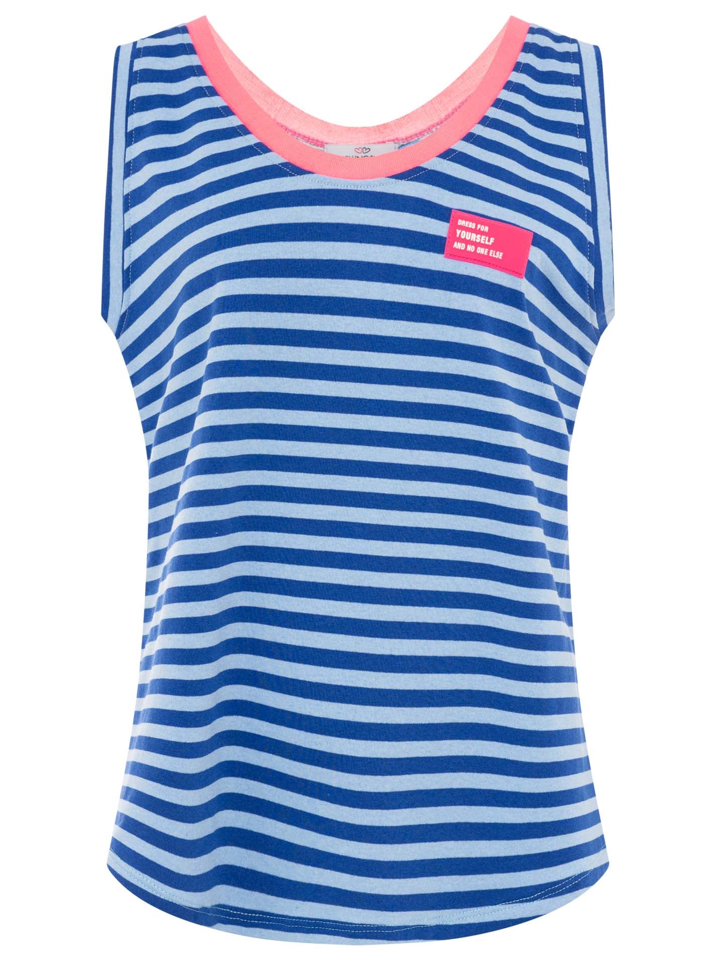 💕 Zwillingsherz Oversize Sweat Tank Top "Neon Stripes & Patch" Blau-Hellblau