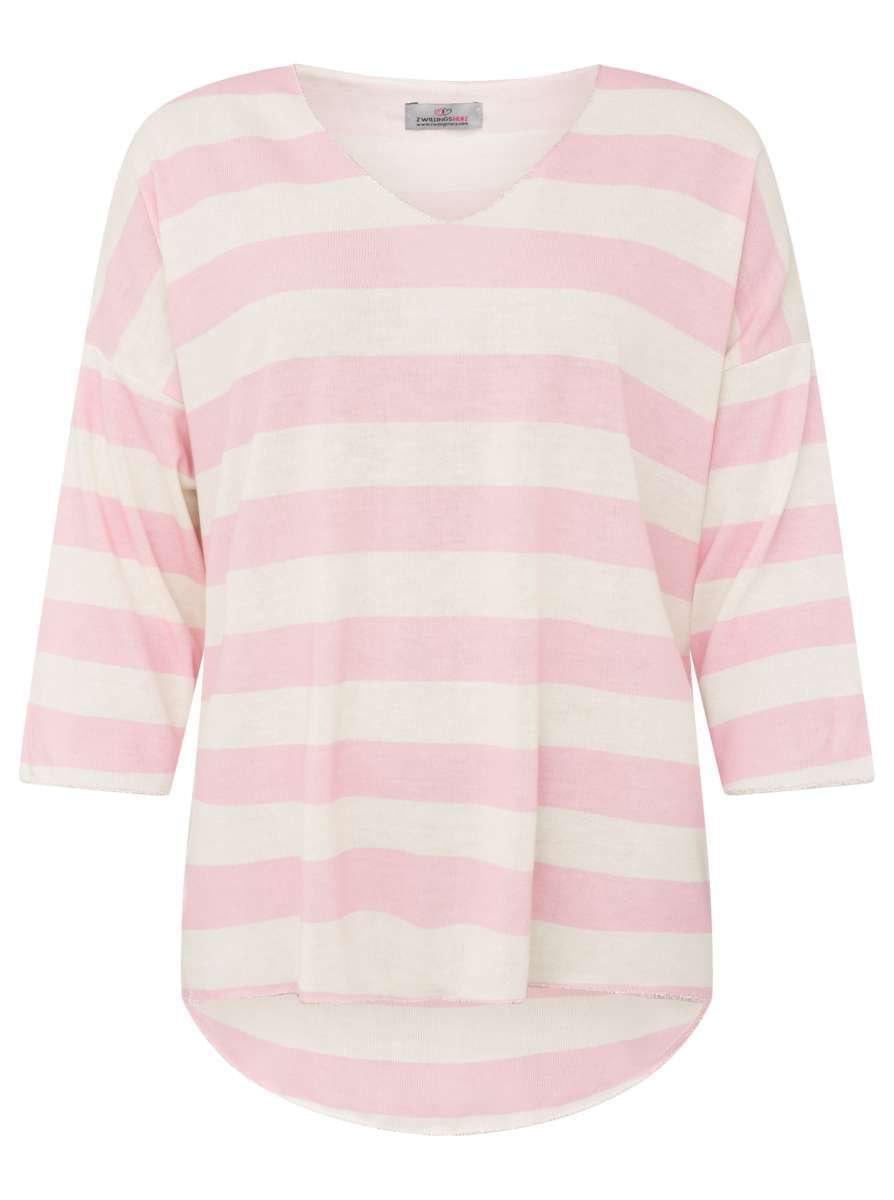 💕 Zwillingsherz Viskose Oversize Shirt "Streifen" Viskose Rosa