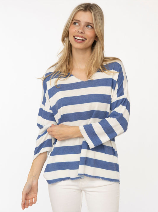 💕 Zwillingsherz Viskose Oversize Shirt "Streifen" Viskose Jeansblau