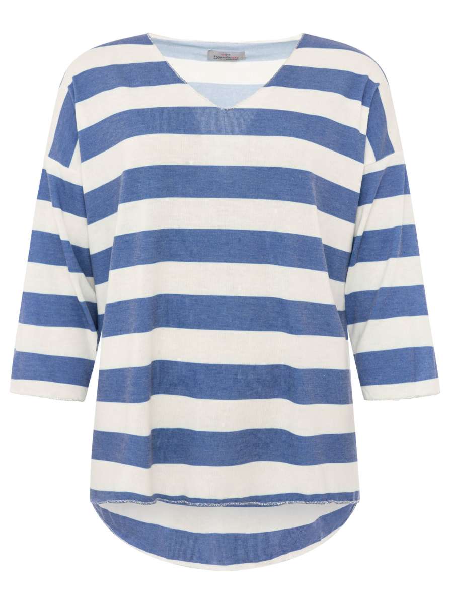💕 Zwillingsherz Viskose Oversize Shirt "Streifen" Viskose Jeansblau