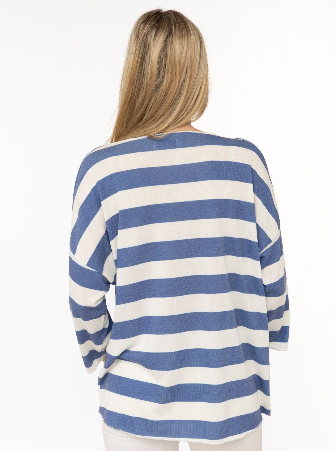💕 Zwillingsherz Viskose Oversize Shirt "Streifen" Viskose Jeansblau