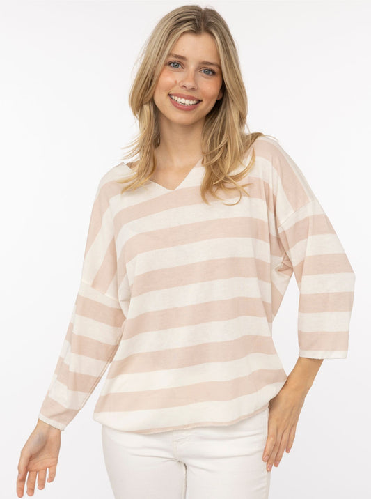💕 Zwillingsherz Viskose Oversize Shirt "Streifen" Viskose Beige