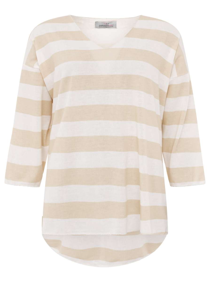 💕 Zwillingsherz Viskose Oversize Shirt "Streifen" Viskose Weiß Beige
