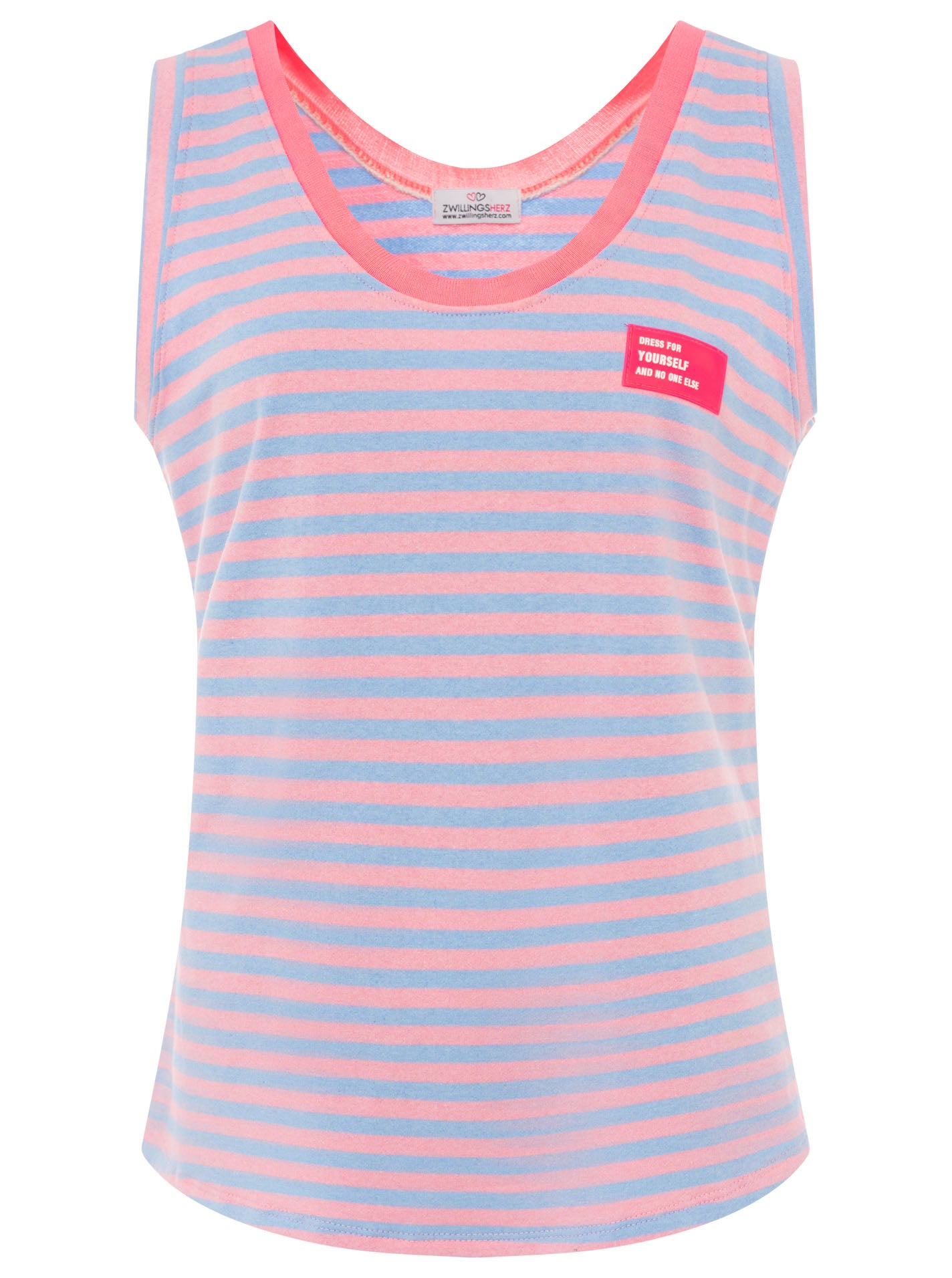 💕 Zwillingsherz Oversize Sweat Tank Top "Neon Stripes & Patch" Hellblau-Rosa