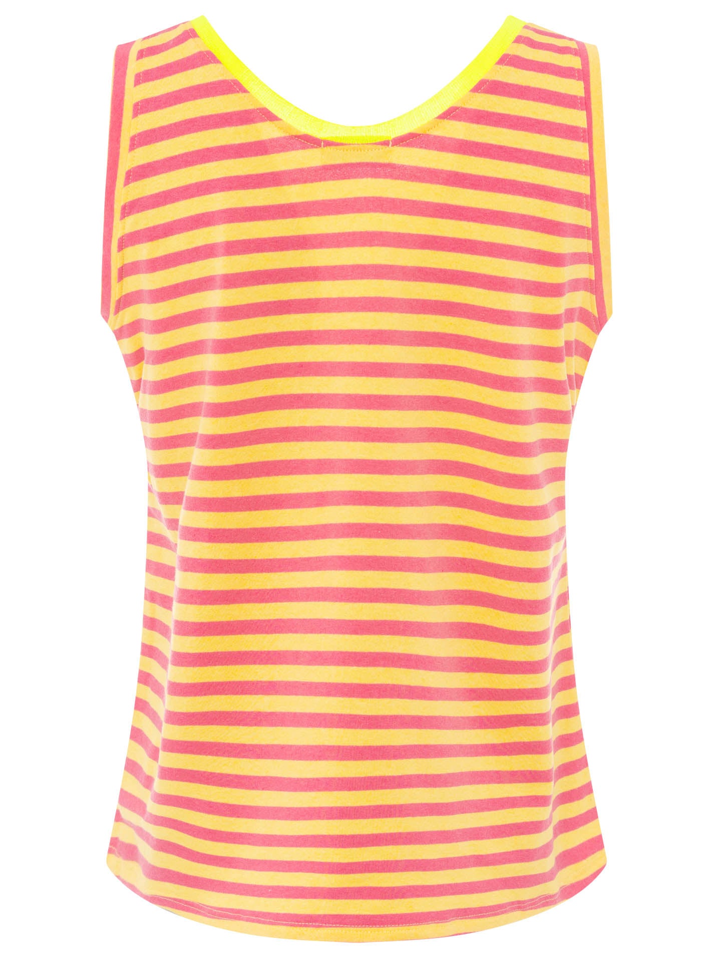 💕 Zwillingsherz Oversize Sweat Tank Top "Neon Stripes & Patch" Gelb-Pink