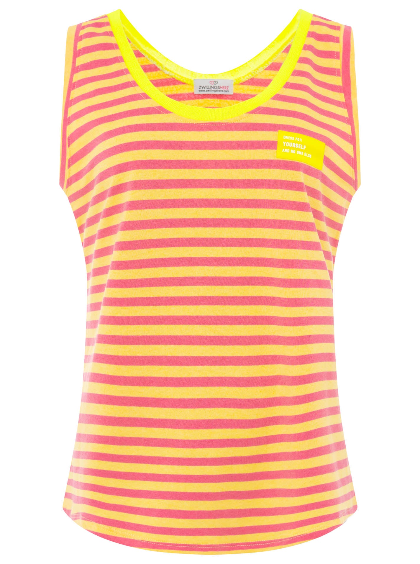 💕 Zwillingsherz Oversize Sweat Tank Top "Neon Stripes & Patch" Gelb-Pink