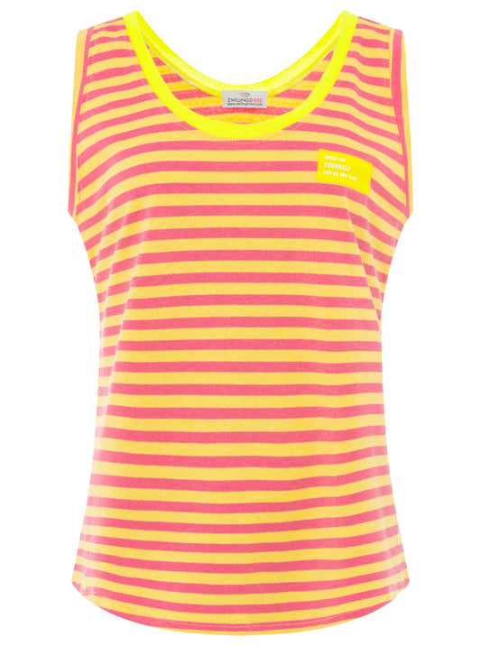 💕 Zwillingsherz Oversize Sweat Tank Top "Neon Stripes & Patch" Gelb-Pink