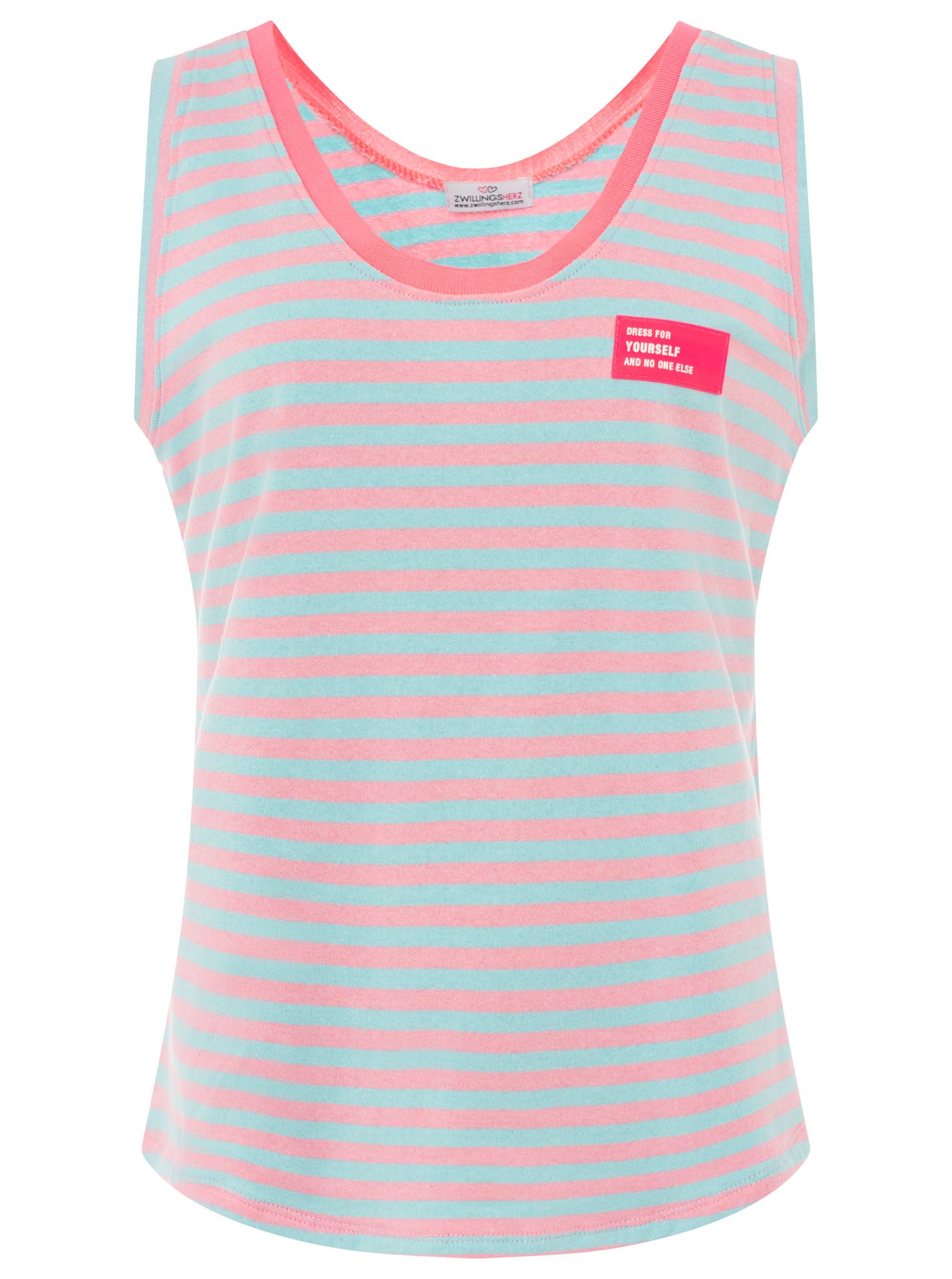 💕 Zwillingsherz Oversize Sweat Tank Top "Neon Stripes & Patch" Türkis-Rosa