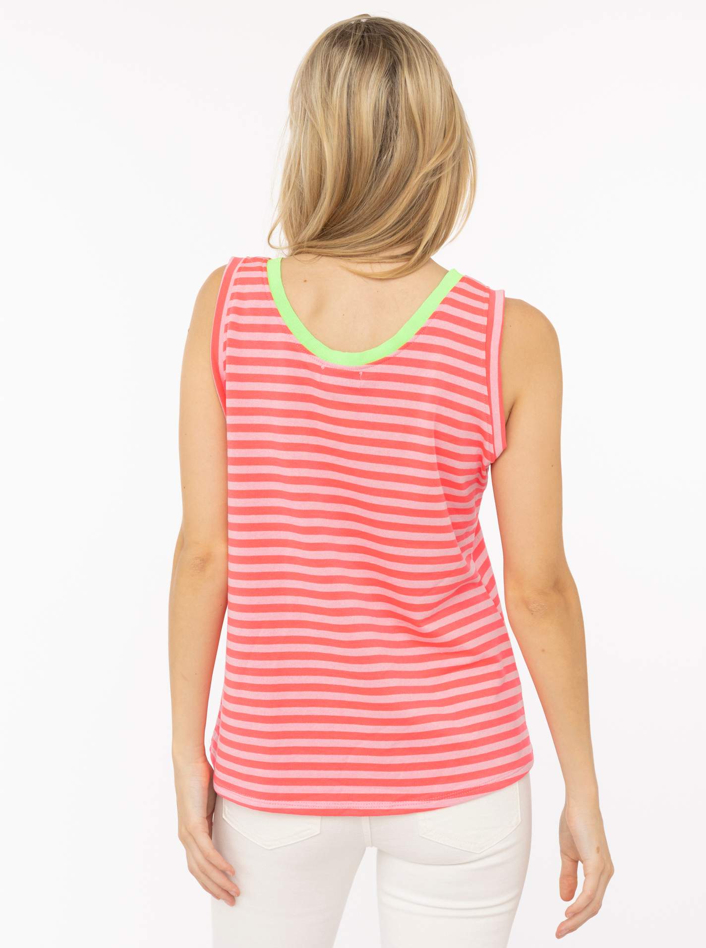 💕 Zwillingsherz Oversize Sweat Tank Top "Neon Stripes & Patch" Neonpink-Rosa