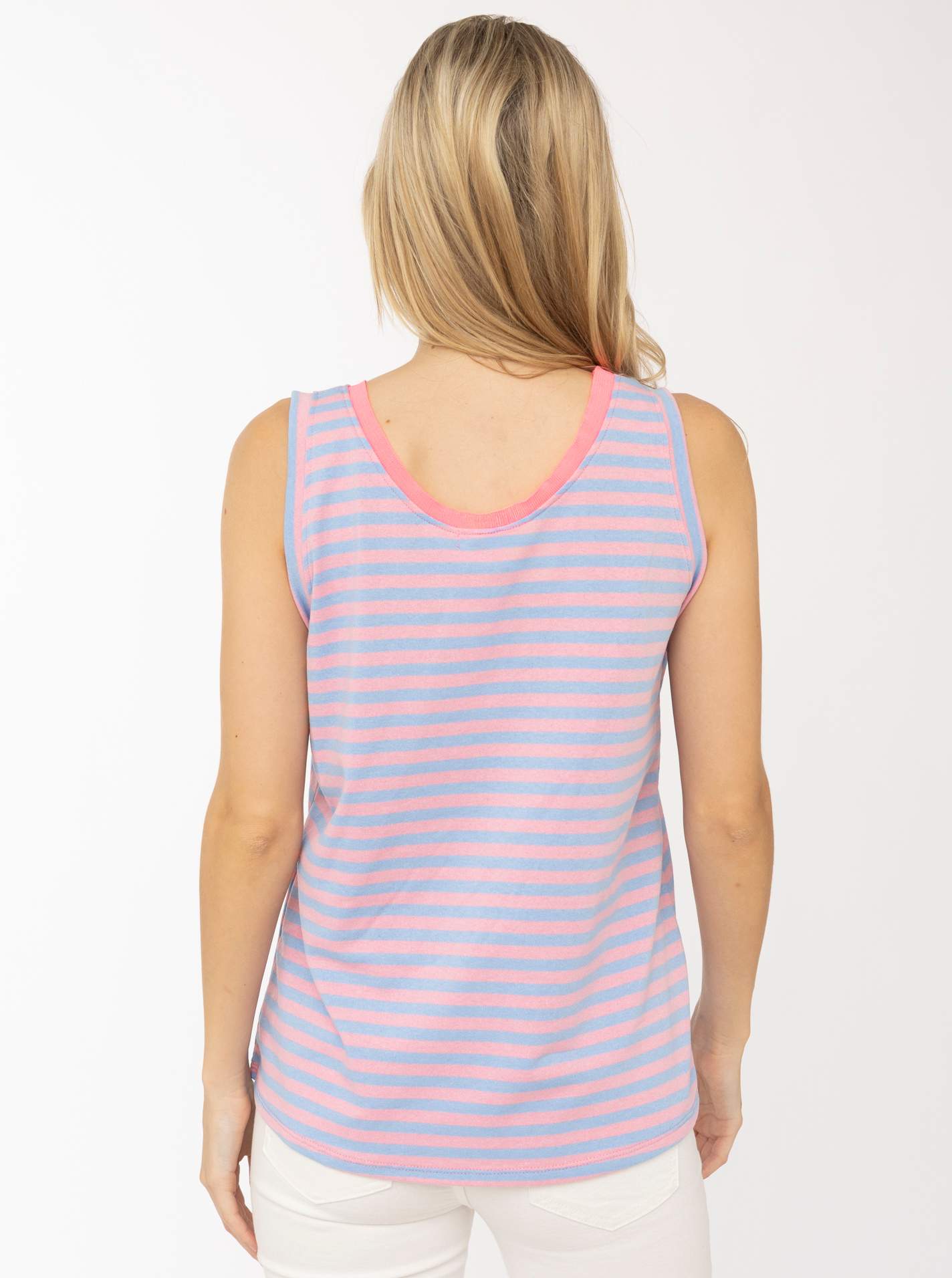 💕 Zwillingsherz Oversize Sweat Tank Top "Neon Stripes & Patch" Hellblau-Rosa