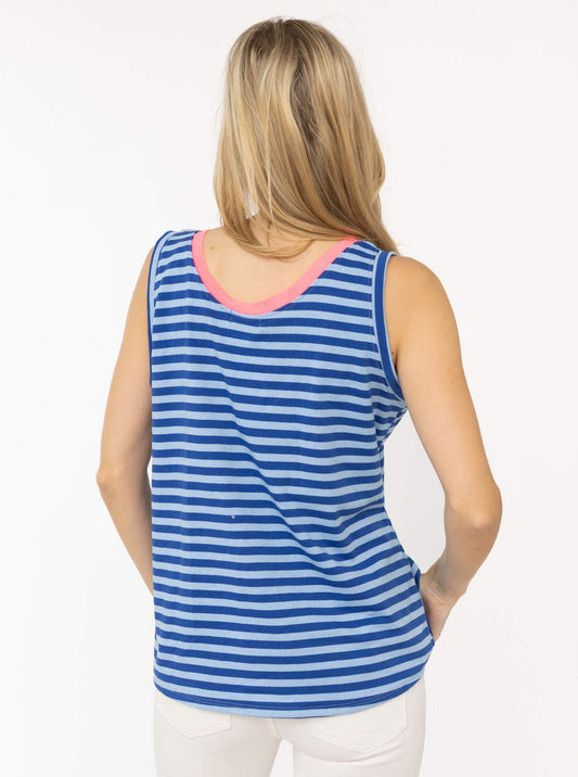 💕 Zwillingsherz Oversize Sweat Tank Top "Neon Stripes & Patch" Blau-Hellblau