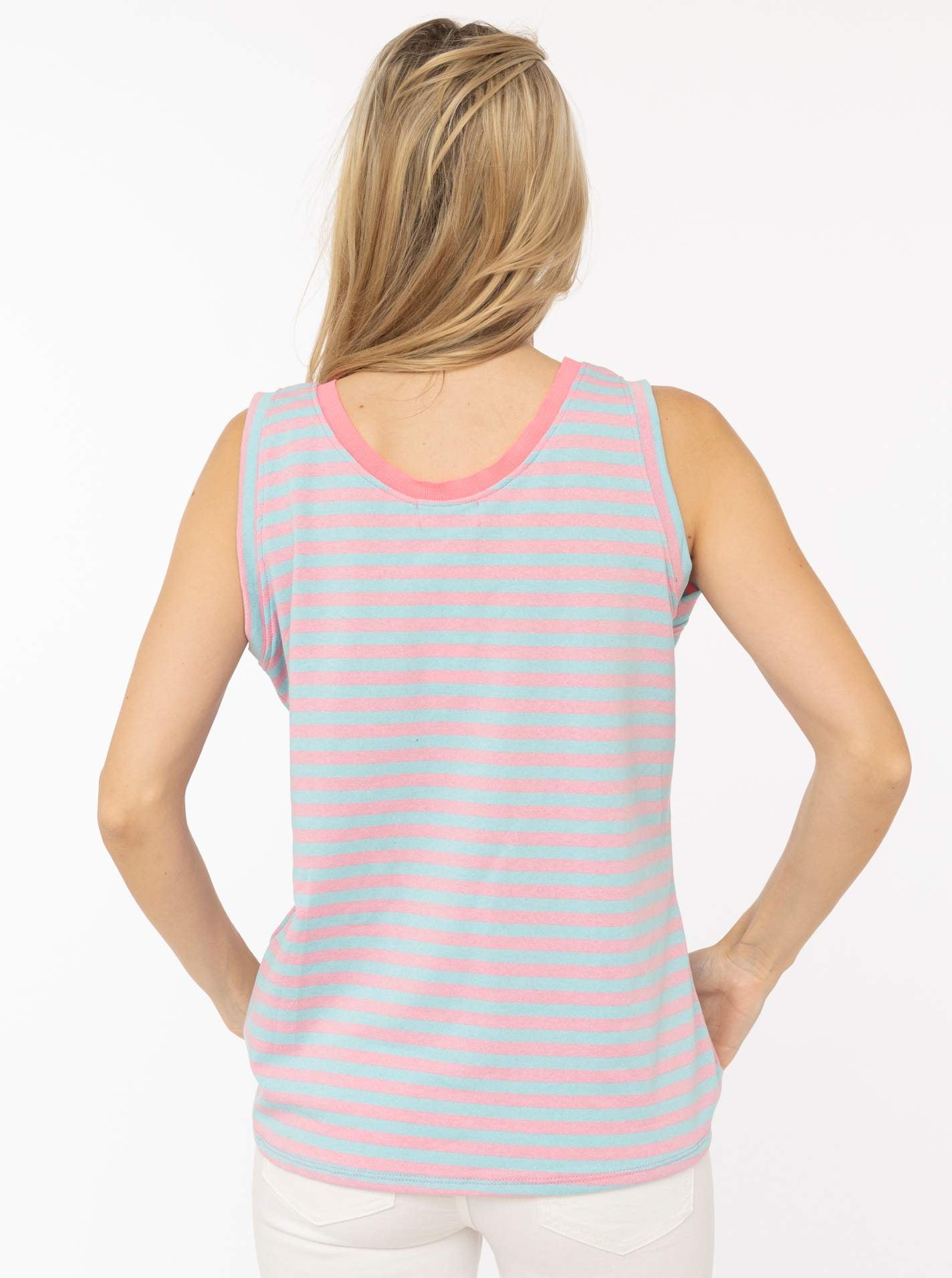 💕 Zwillingsherz Oversize Sweat Tank Top "Neon Stripes & Patch" Türkis-Rosa