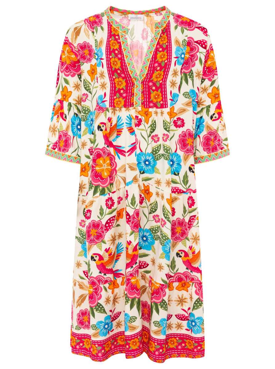 💕 Zwillingsherz Maxikleid Viskose "Summer Birds" Pink