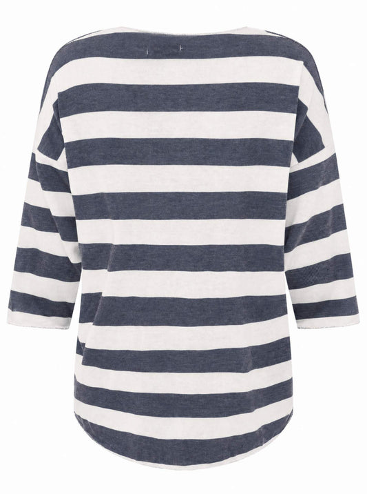 💕 Zwillingsherz Viskose Oversize Shirt "Streifen" Viskose Navy Blau
