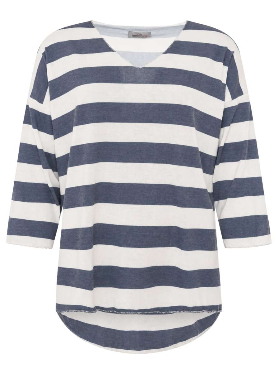 💕 Zwillingsherz Viskose Oversize Shirt "Streifen" Viskose Navy Blau