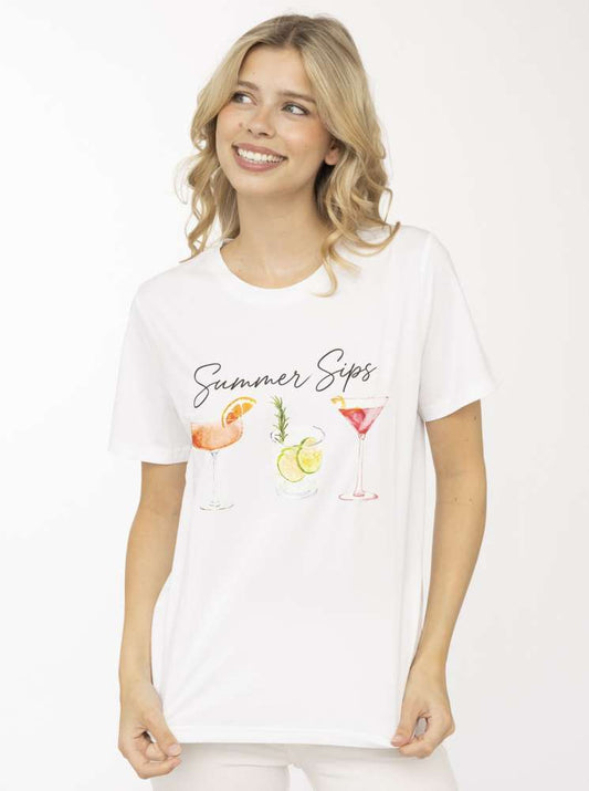 💕 Zwillingsherz Shirt "Summer Sips" Weiß