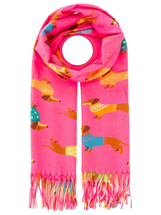 💕 Zwillingsherz Viskose Mix Schal "Dackel" Neonpink