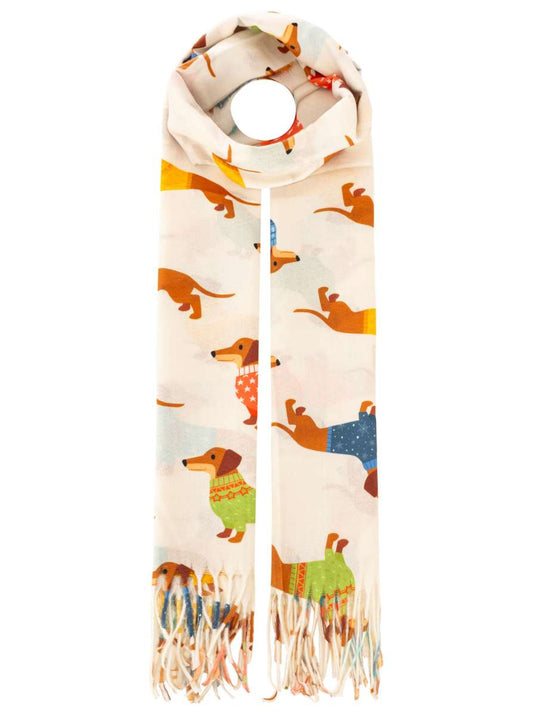 💕 Zwillingsherz Viskose Mix Schal "Dackel" Beige