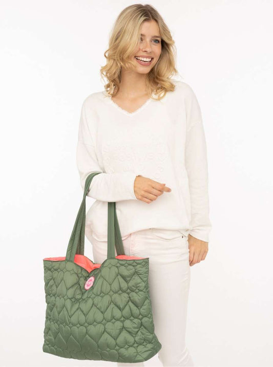 💕 Zwillingsherz Shopper "Herzsteppung" Tasche Olive
