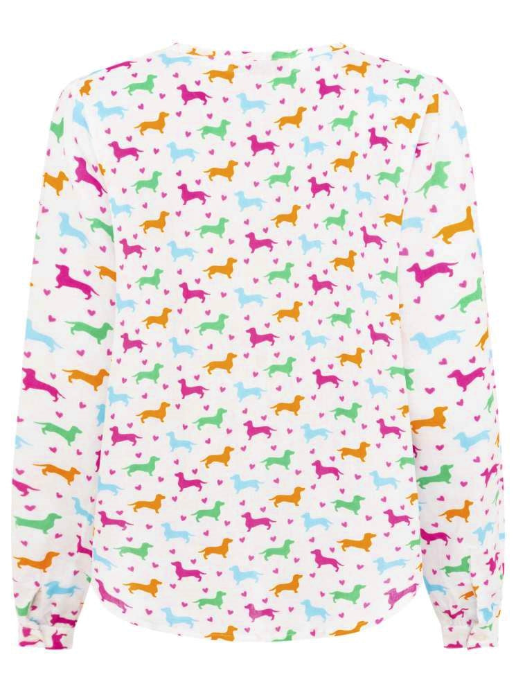 💕 Zwillingsherz Bluse "Dackel 2-farbig" 100 % Viskose Weiß