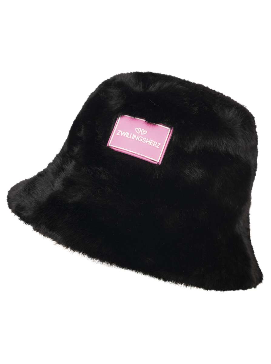 💕 Zwillingsherz Bucket Hat "Plüsch" Hut Schwarz