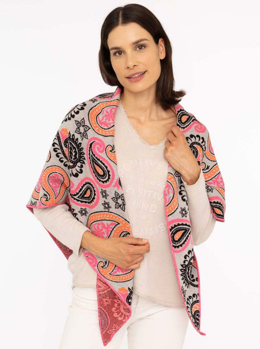 💕 Zwillingsherz Dreieckstuch "Paisley Happy" Baumwolle Grau Orange Pink