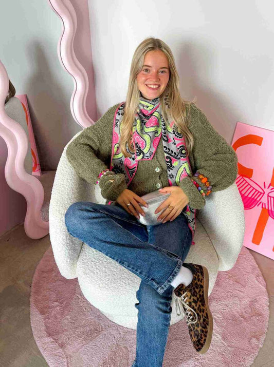 💕 Zwillingsherz Dreieckstuch "Paisley Happy" Baumwolle Grau Gelb Pink