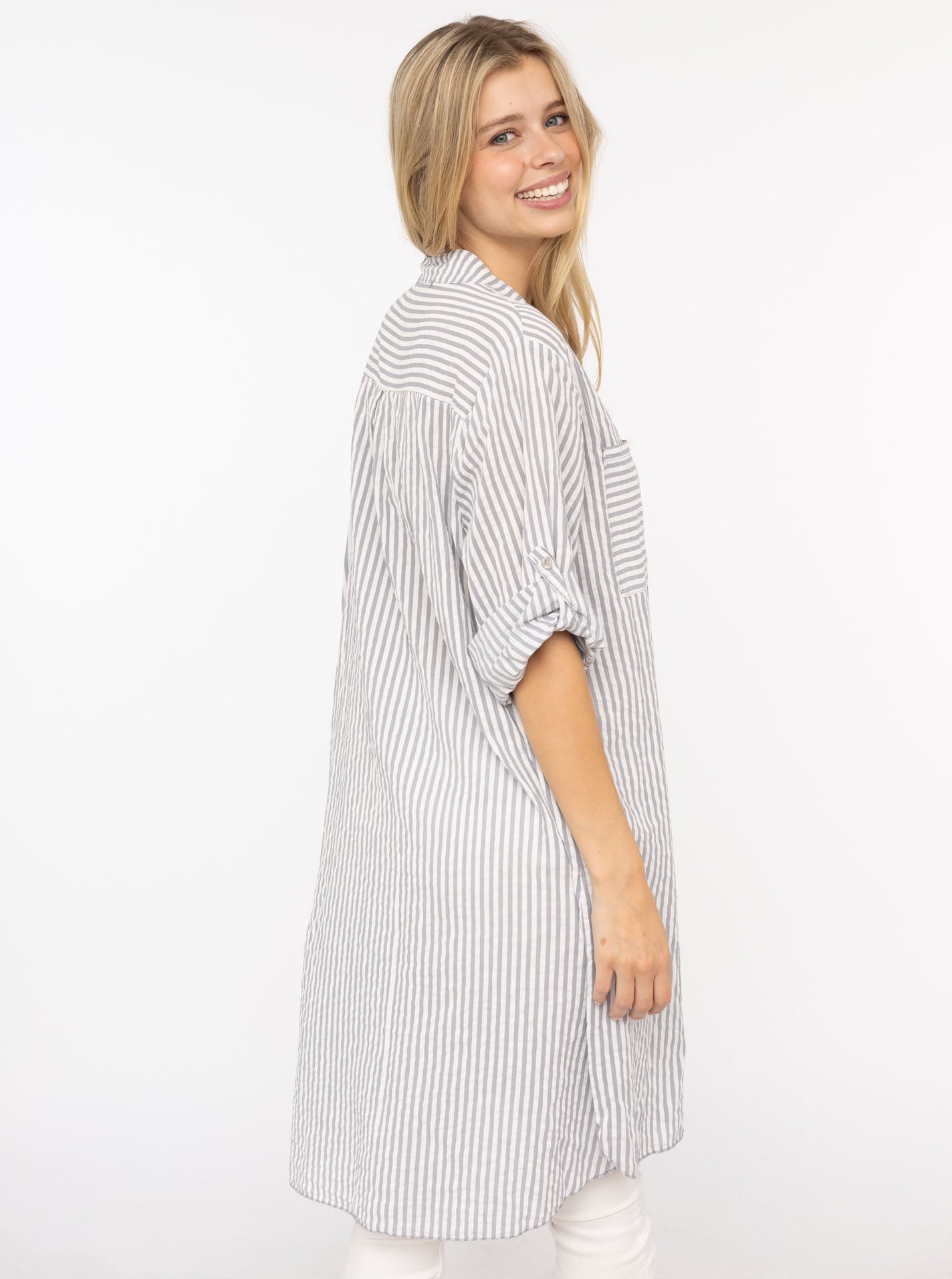 💕 Zwillingsherz Longbluse "Kida" Hellgrau Streifen