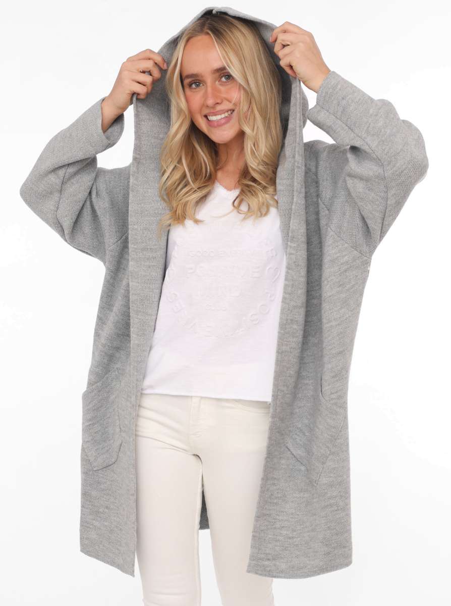 💕 Zwillingsherz Strickjacke "Annabell" Hellgrau Strickmantel offen