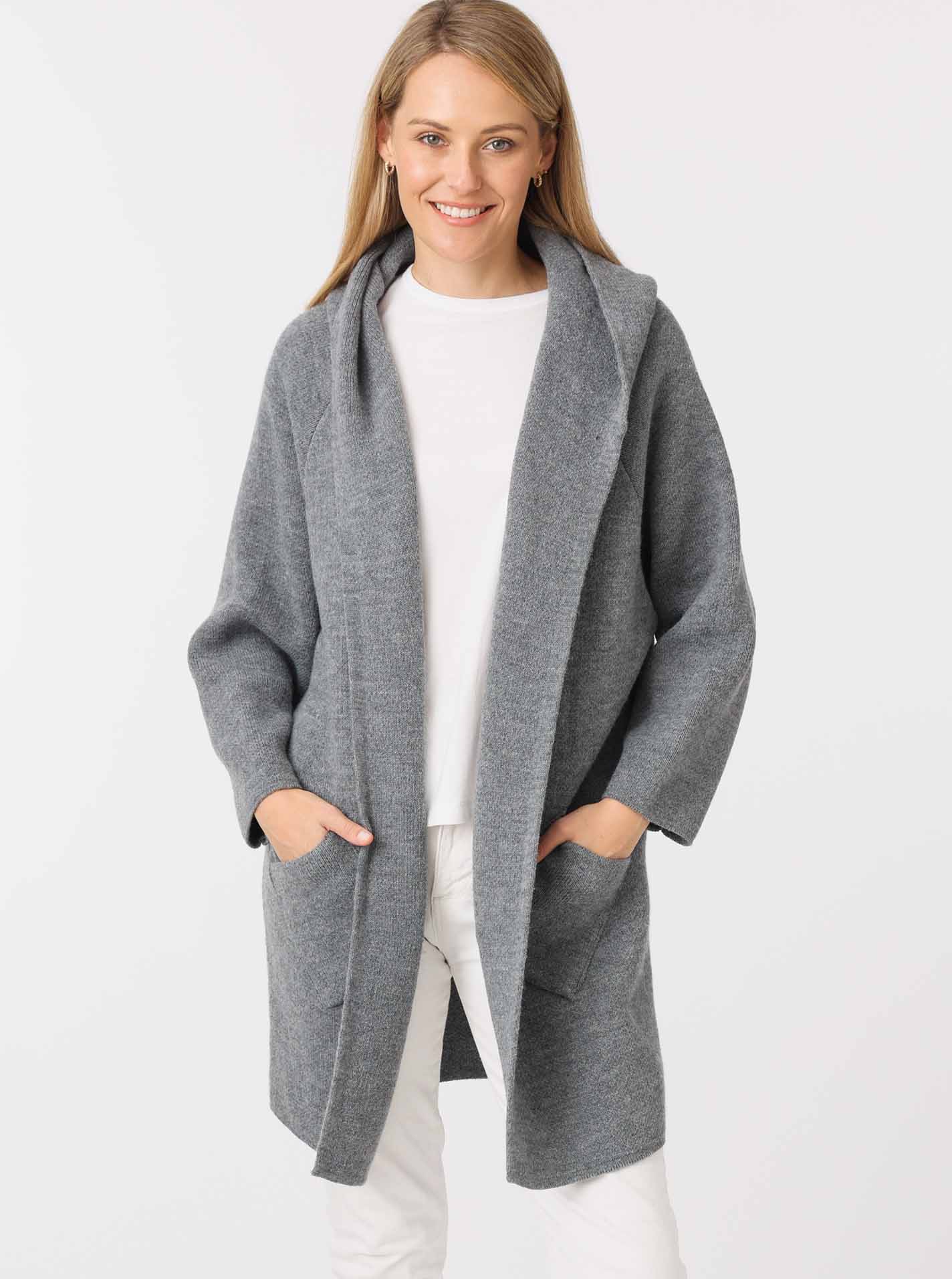 💕 Zwillingsherz Strickjacke "Annabell" Dunkelgrau Strickmantel offen