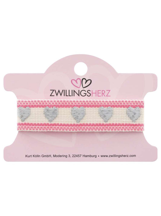 💕 Zwillingsherz Armband "Bunte Kante & Herzen" Pink