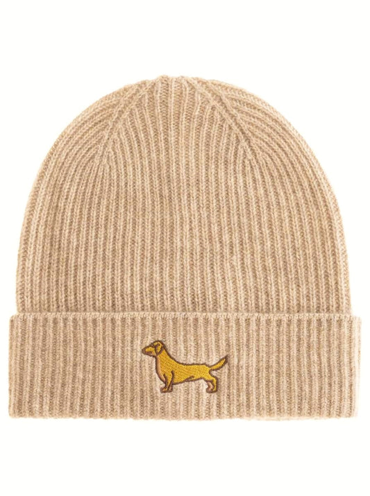 💕 Zwillingsherz Mütze "Dackel" 100 % Kaschmir Umschlag Beige