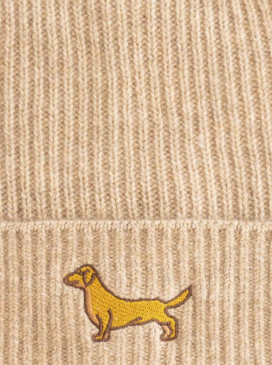 💕 Zwillingsherz Mütze "Dackel" 100 % Kaschmir Umschlag Beige