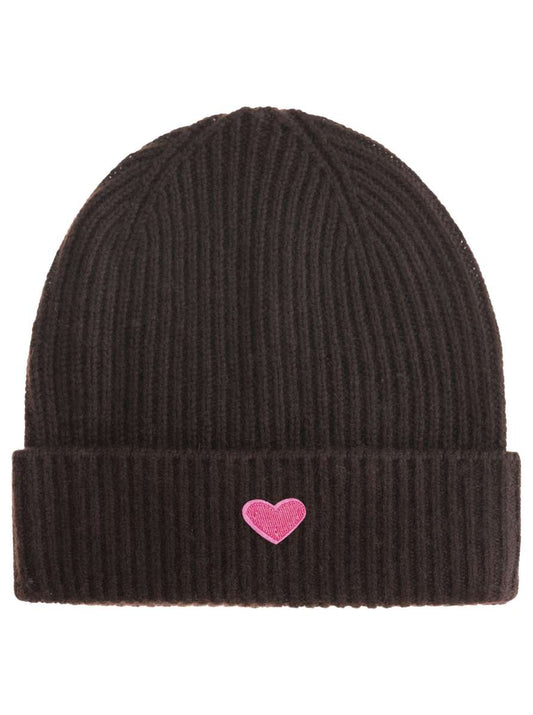 💕 Zwillingsherz Mütze "Ribbon Patch Herz" 100 % Kaschmir Umschlag Braun