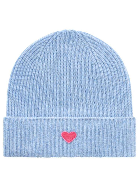 💕 Zwillingsherz Mütze "Ribbon Patch Herz" 100 % Kaschmir Umschlag Hellblau