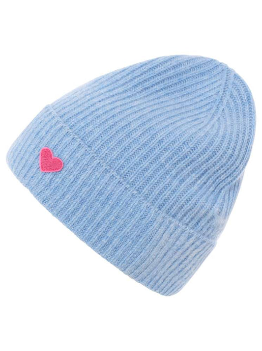 💕 Zwillingsherz Mütze "Ribbon Patch Herz" 100 % Kaschmir Umschlag Hellblau