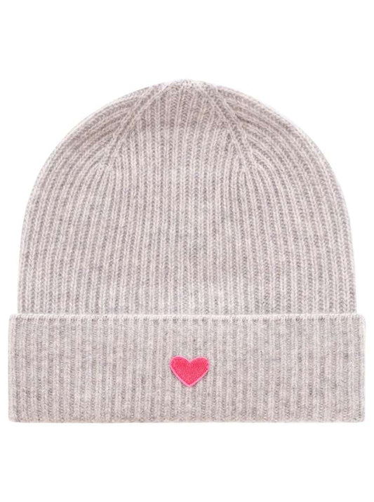 💕 Zwillingsherz Mütze "Ribbon Patch Herz" 100 % Kaschmir Umschlag Grau