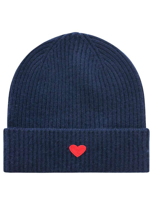 💕 Zwillingsherz Mütze "Ribbon Patch Herz" 100 % Kaschmir Umschlag Navy