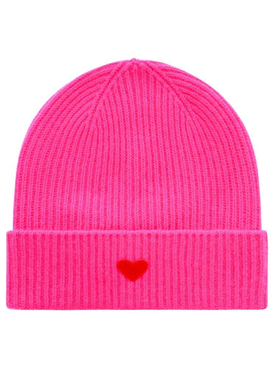 💕 Zwillingsherz Mütze "Ribbon Patch Herz" 100 % Kaschmir Umschlag Neonpink
