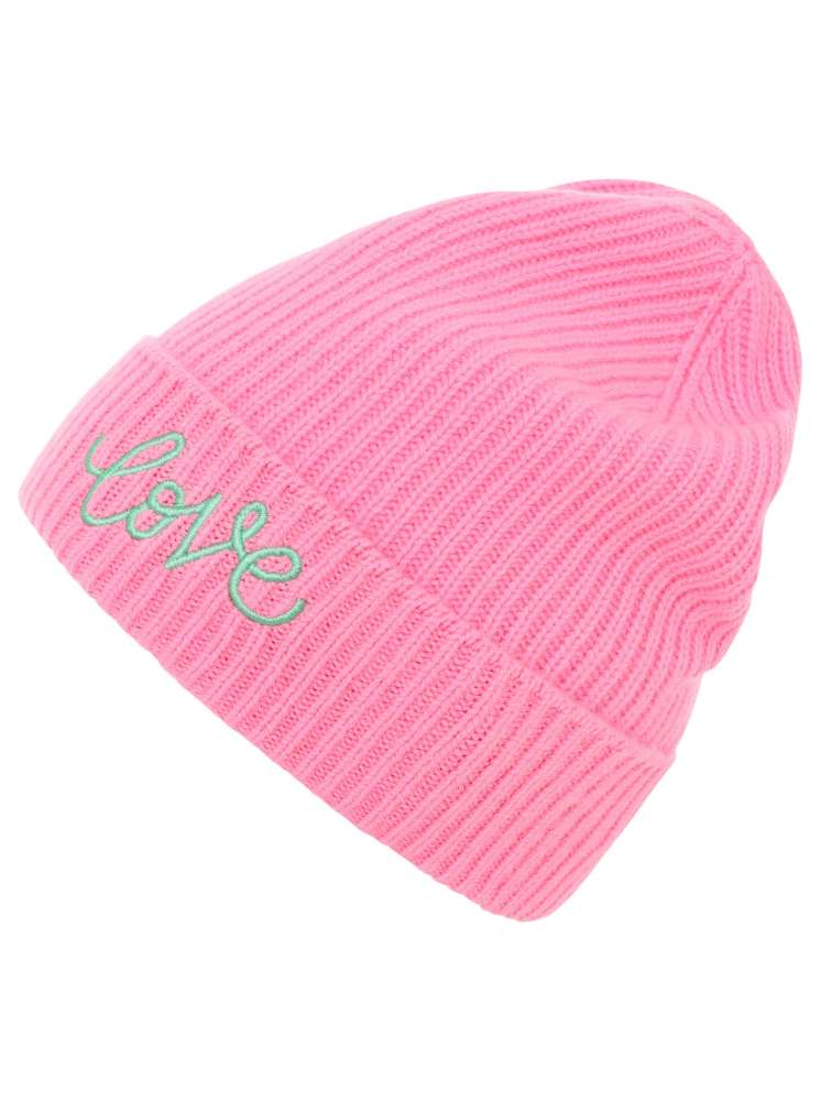 💕 Zwillingsherz Mütze "Love" 100 % Kaschmir Umschlag Bubblegum
