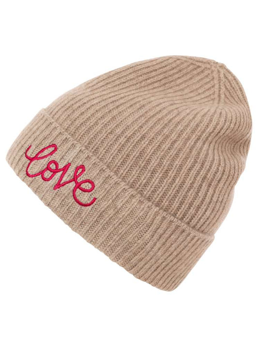 💕 Zwillingsherz Mütze "Love" 100 % Kaschmir Umschlag Beige
